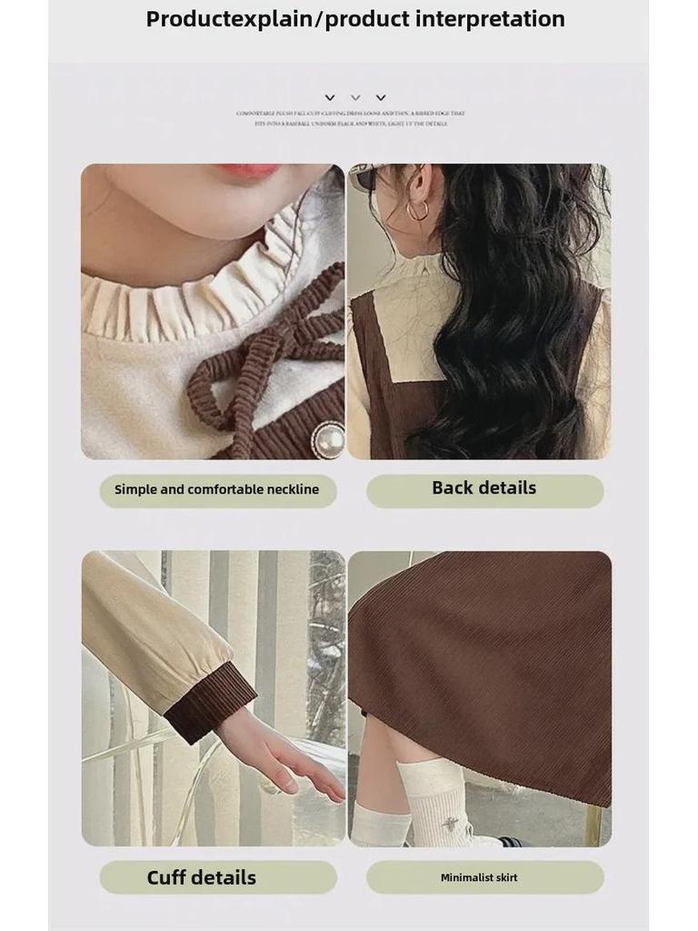 Girls' French Retro Two-Piece Princess Dress for Spring & Autumn