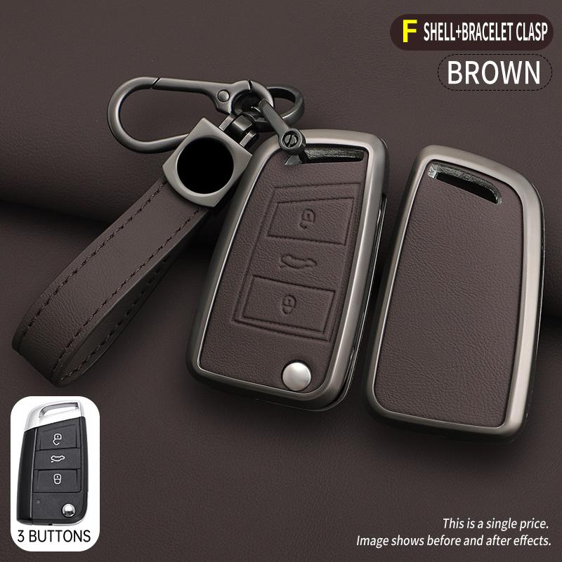 Alloy Leather Car Key Case Cover For VW Volkswagen Golf 7 MK7 Tiguan MK2 For Seat Ateca Leon FR 2 Ibiza Sk