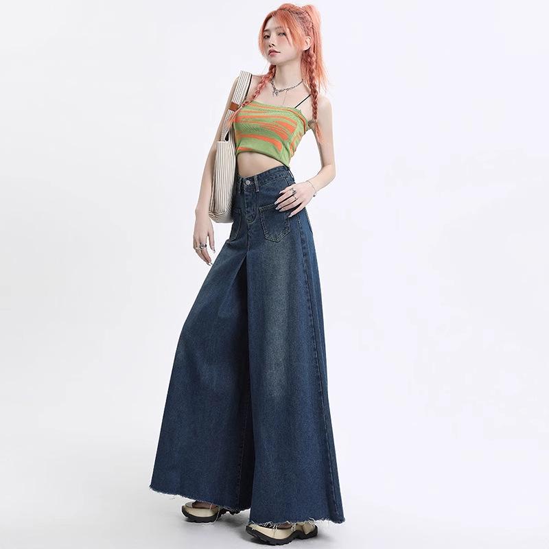 Женские джинсы с высокой посадкой и широкими штанинами, повседневный свободный крой, длина в пол, весна/осень 2025, идеально подходят для фигуры типа «груша».