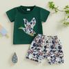Boys Summer Shorts Sets Short Sleeve O Neck Duck Embroidery Tops and Camouflage Shorts Sets