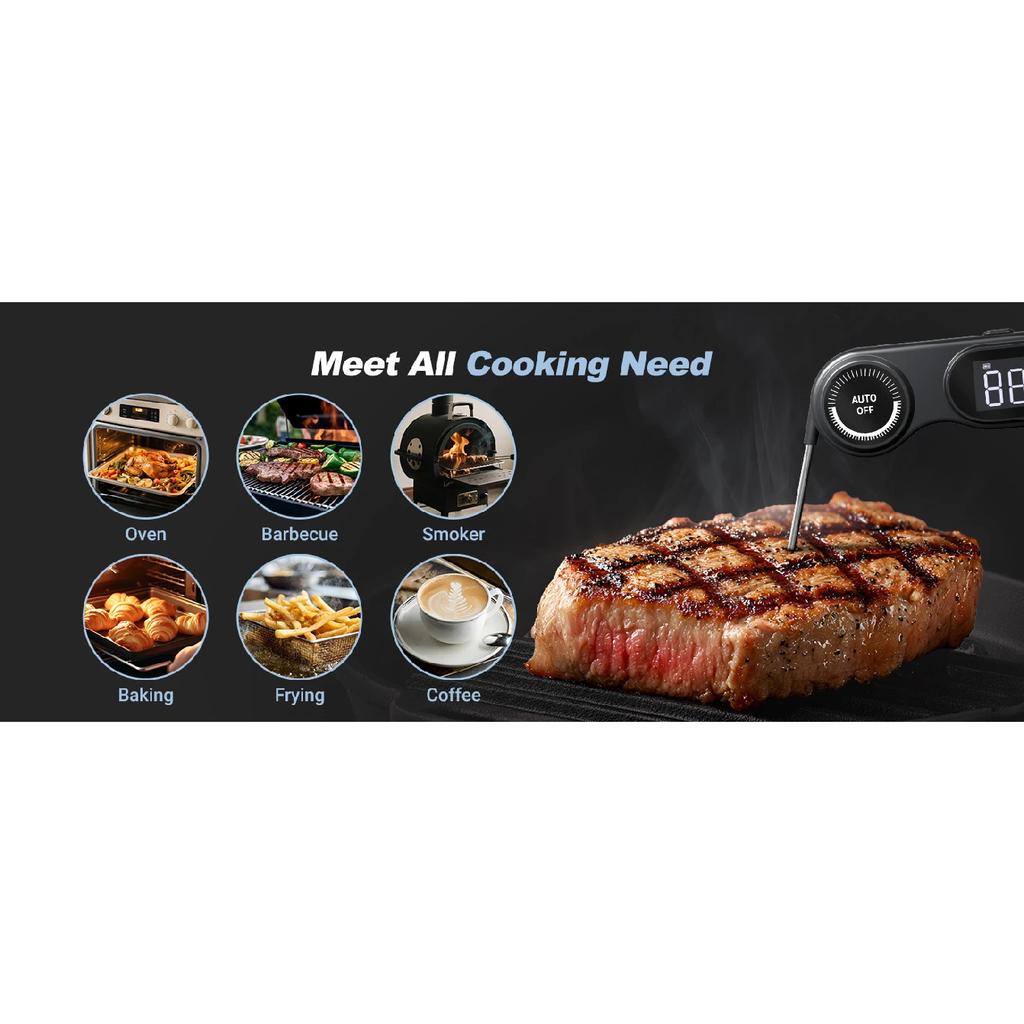 INKBIRD IHT-21K Instant Read Meat Thermometer, 0.5s, IP65 Waterproof, K Sensor, Magnetic, VA LCD, for Grilling, Baking, Brewing
