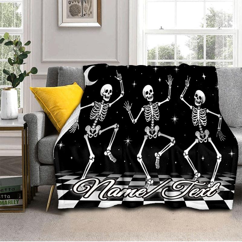 1PC Custom Name Skeletons Night Party outdooor Flannel blankets Throw Blanket All-Season Throw Gift Bedspread for Couch, Bed, Camping Holiday Birthday