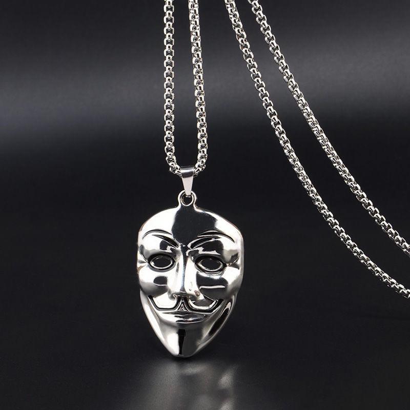 Smile Clown Mask Necklace Red Titanium Steel Necklace Hip Hop Hip Street Long Sweater Chain Pendant