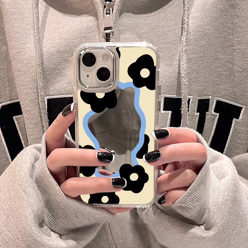Роскошный чехол для телефона с зеркалом для макияжа для iPhone 16 Pro Max 11 13 14 15 12 16 Plus XR X XS 16promax 15promax Цветочные задние крышки Funda