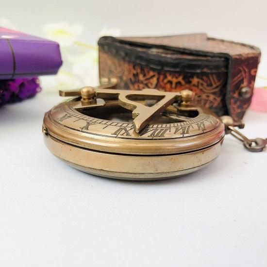 Push Button Sundial Compass Brass Compass, Anniversary Gift Wedding Gift Nautical Compass, Christmas Gift Sundial Compass