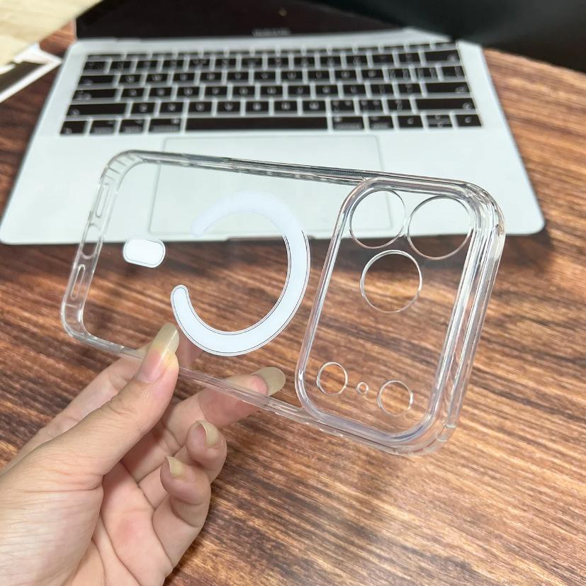 Прозрачный акриловый магнитный чехол для iPhone Air 17 16 Pro Max 15 14 Plus 13 12 11 Magsafe Прозрачная защитная крышка для камеры