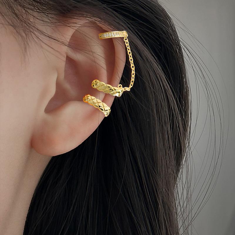 Клипсы для ушей с ромбовидным рисунком без проколов ушей, персонализированные серьги Xiaoxiangfeng, длинные цепочные интегрированные циркониевые клипсы для ушей