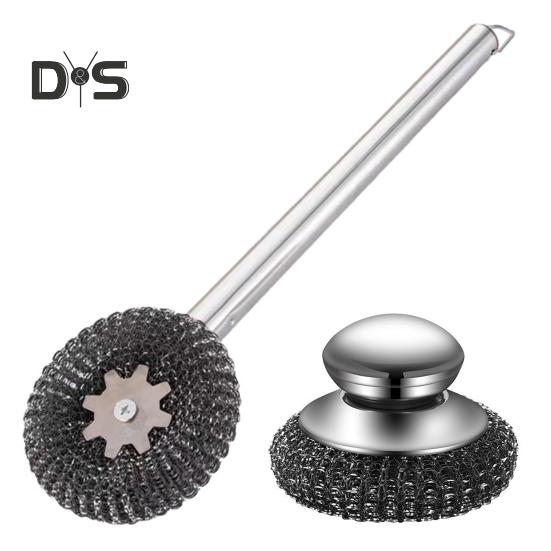 Baking Steel Wire Scrubber with Long Handle Easy To Clean Heavy Duty Pot Brush Kitchen Cleaner Cookware Pots Bakeware