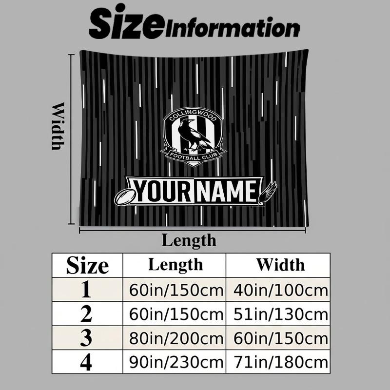 Custom Name Collingwood Football Club Printed Tapestry – Wall Hanging for Bedrooms, Dorms, and Home Decor