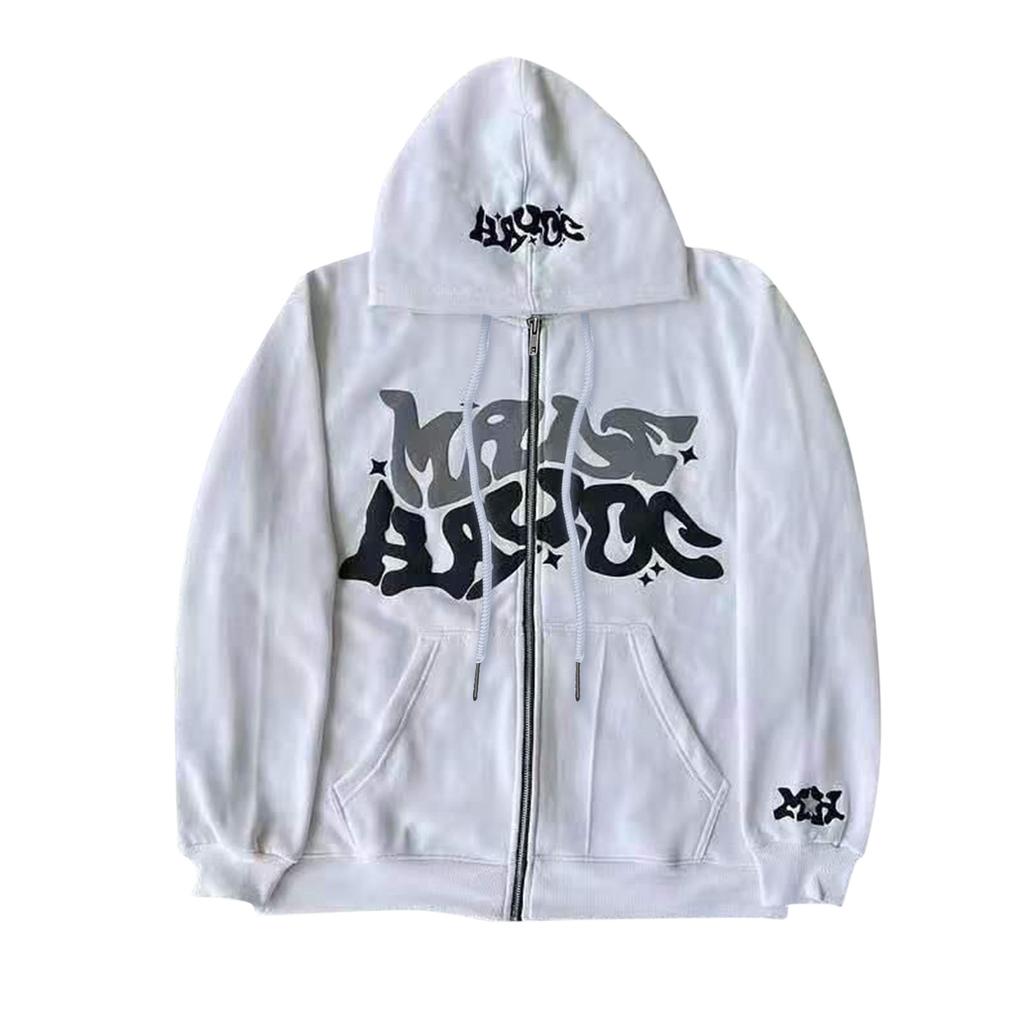 Street Fashion Print Hoodie Graphic Zip Up Hoodies Hip Hop Streetwear Oversized Vintage Outfit
