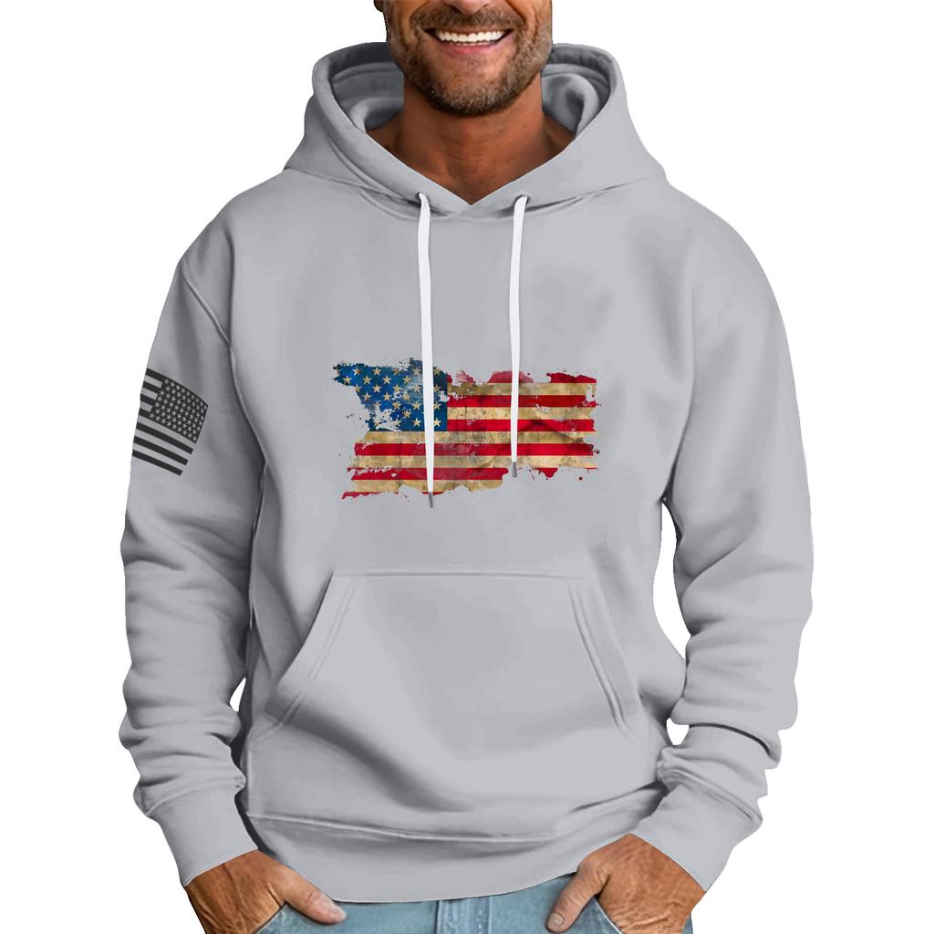 Men's Loose Flag Printed Hooded Sweatshirt Men's Casual Fashion Sports Sweatshirt