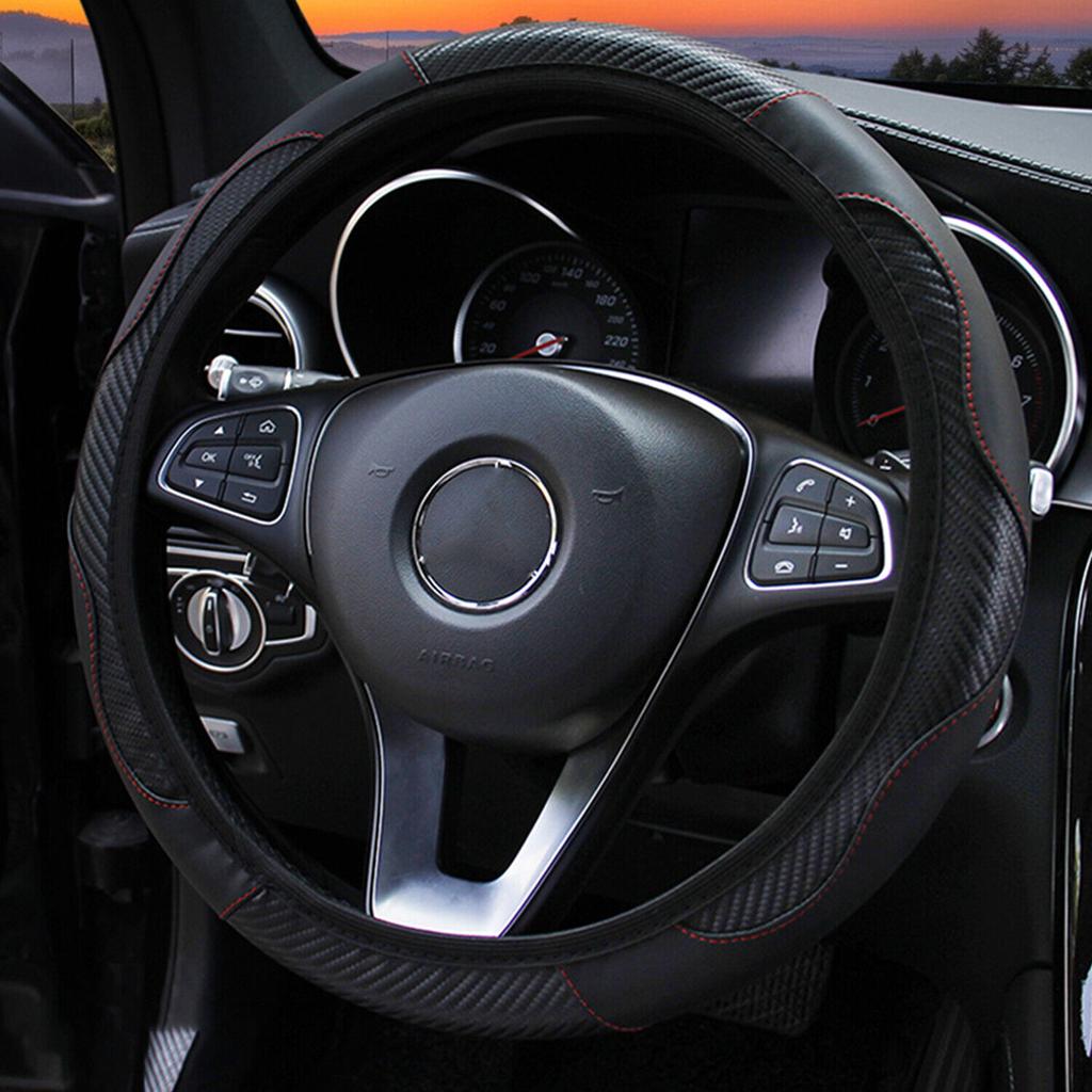 Car Steering Wheel Cover Breathable Anti Slip PU Leather Steering Covers Suitable Auto Decoration Carbon Fiber