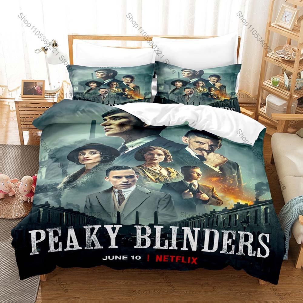 Peaky Blinders TV Series Bedding Set, Duvet Cover + 2 Pillowcases Retro Character Print Bed Sheets for Dorm Decoration