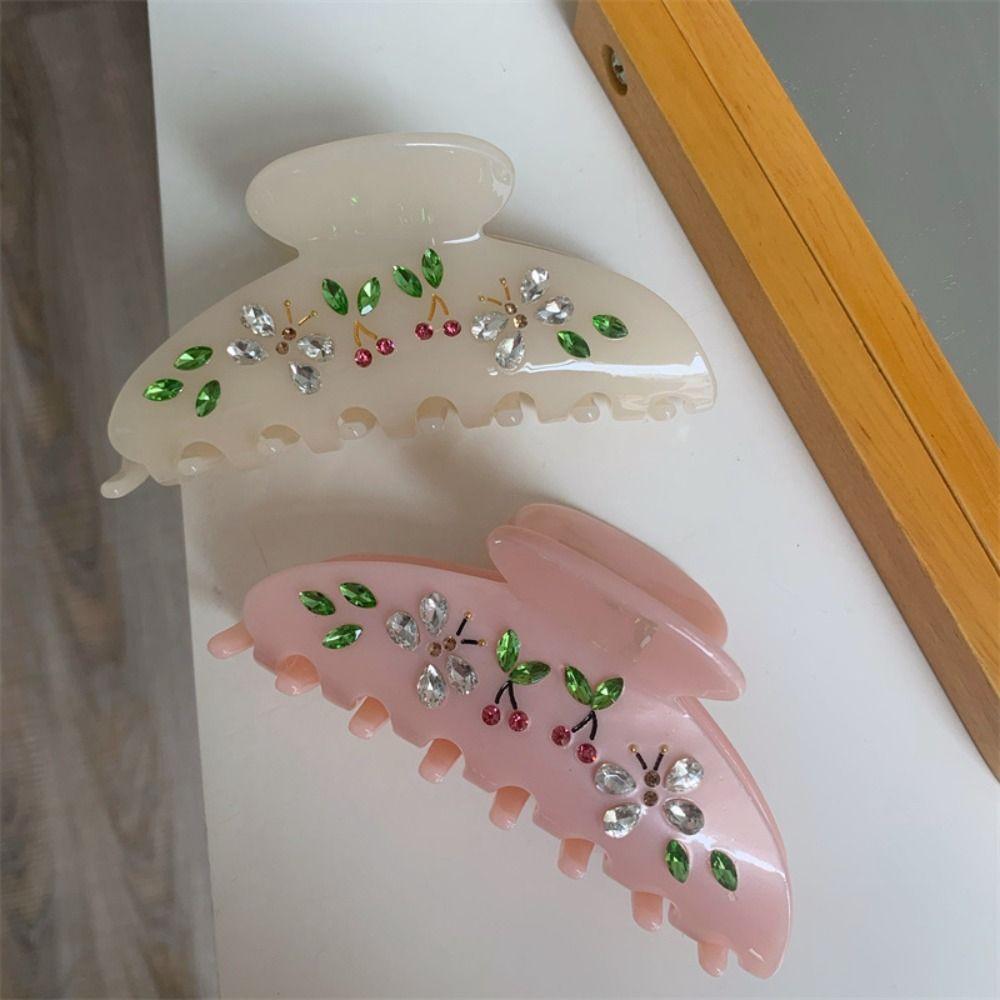 Rhinestone Acetic Acid Shark Clip Hair Clip Flower Hair Claw Transparent Acetate Hair Claw Girls