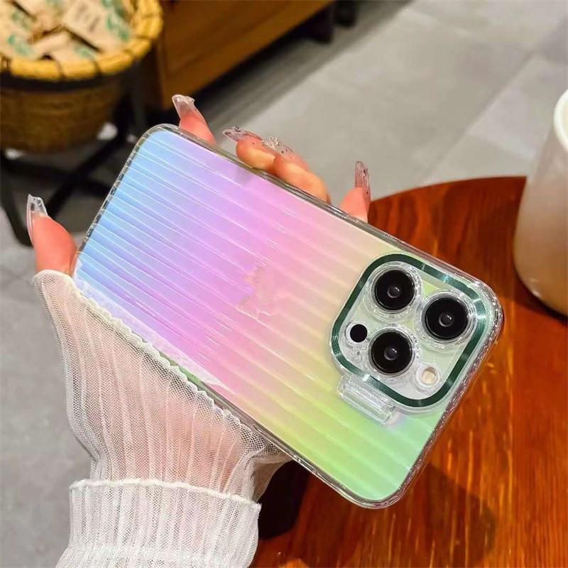 Роскошный красочный чехол для телефона с держателем лазерной линзы для iPhone 14 13 12 Pro Max, прозрачный акриловый противоударный чехол
