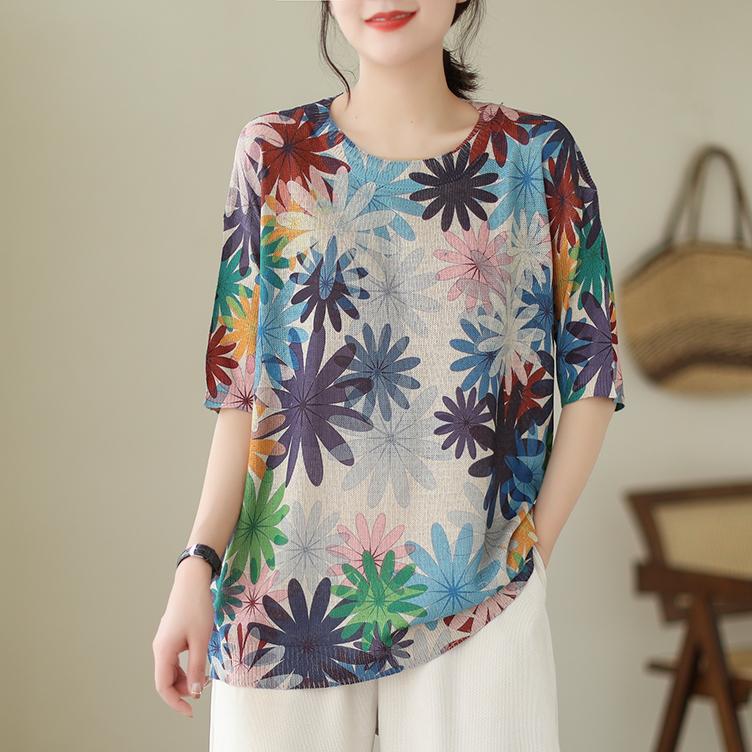 Dimanaf 2024 летние женские футболки, летние стильные рубашки с принтом листьев, красочные элегантные топы с цветочным принтом, свободные повседневные футболки