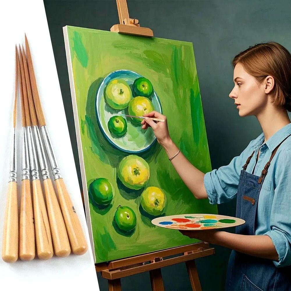 5Pcs Smooth Strokes Long Line Brush Set Wood  Handle Art Paint Brushes  Comics Painting