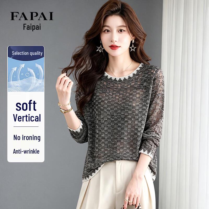 FAPAI Women's Long-Sleeve Hollow-Out Knit Pullover