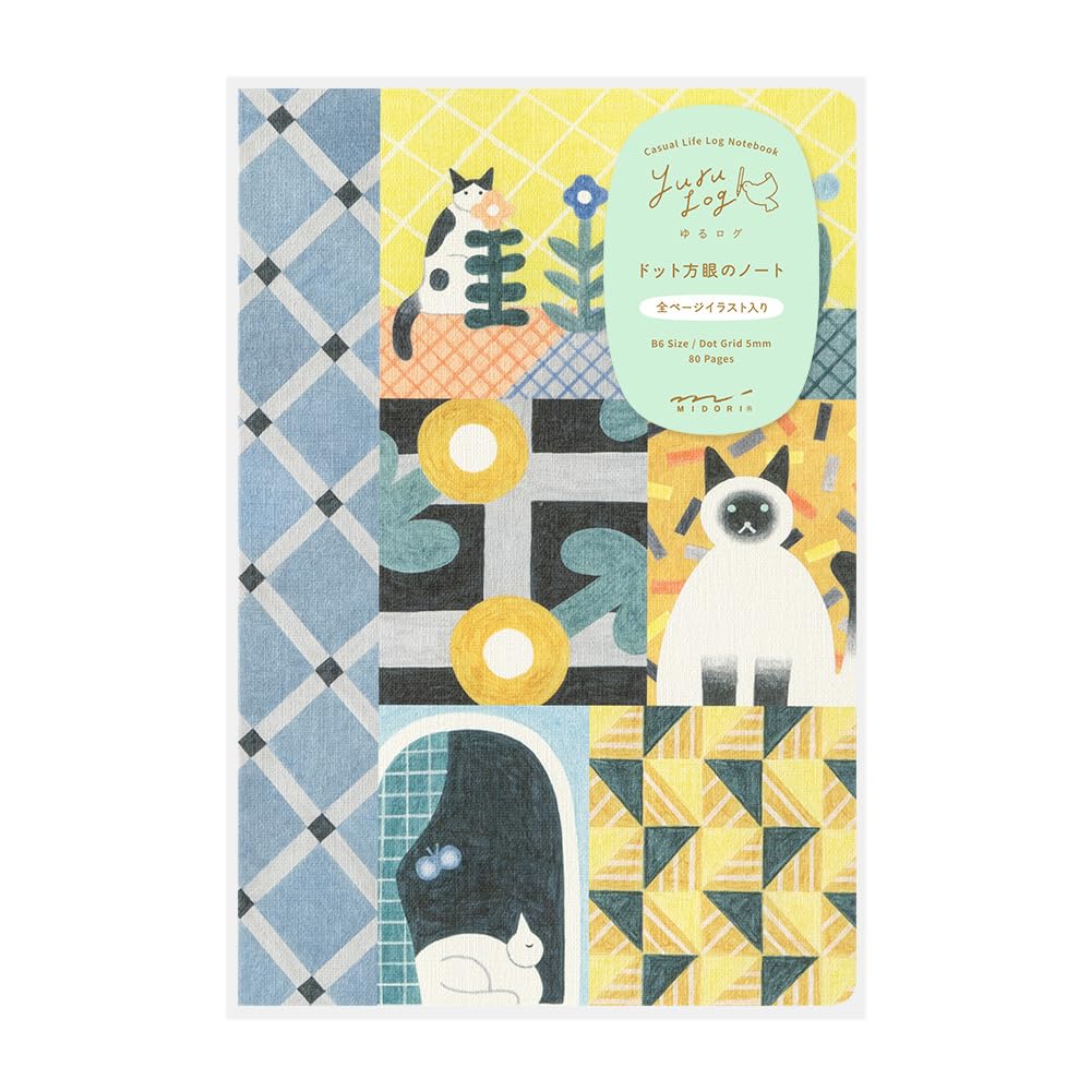 Midori Yurulog Cat 15353006 Notebook, Pattern, B6,