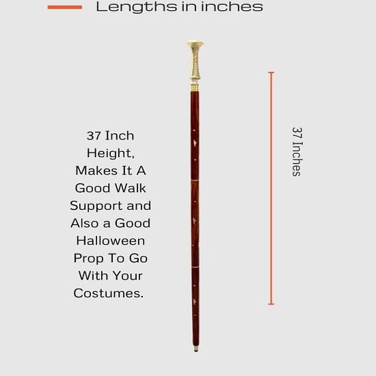Engraved Brass Handle Walking Stick with Comfortable  Wooden 3-Piece Walking Cane for Hiking, Costumes, and Durability