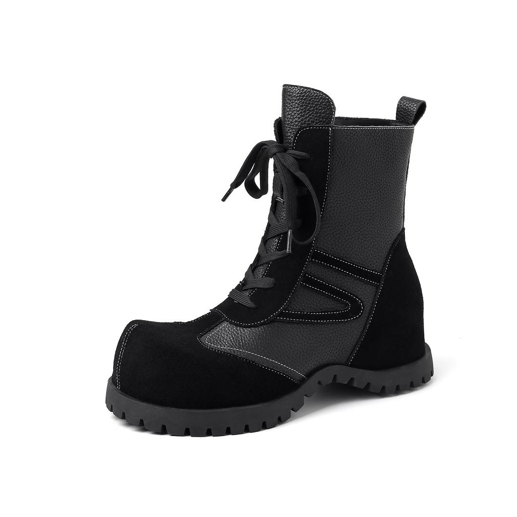 Британский стиль модные универсальные ботинки Мартина на шнуровке 2025 осень и зима новые круглый носок плоская подошва с внутренней платформой маленькие короткие ботинки женские