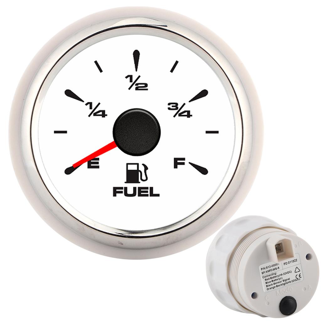 2in 190ohm Fuel Level Gauges Digital Display 8 Colors Backlight for 12V 24V Motorcycle Car YachtWhite Dial Silver Frame