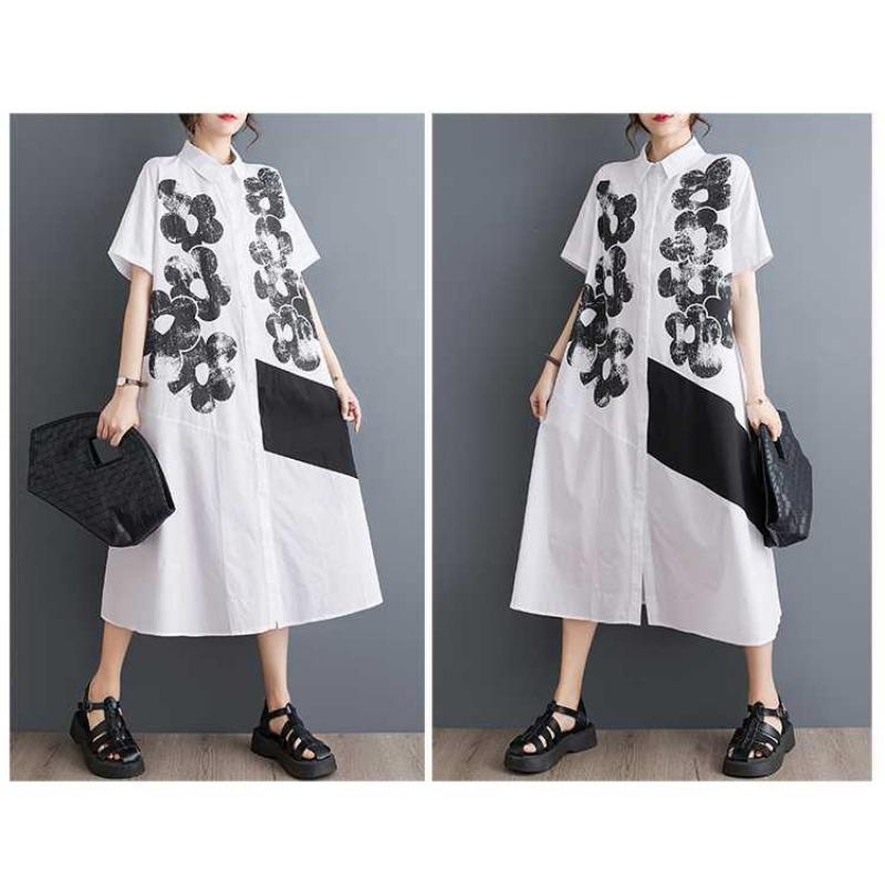 Ladies' Loose Printed Casual Sweet Short Sleeved Shirt Dress