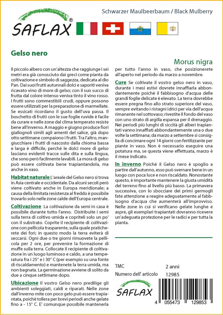 SAFLAX Подарочный набор - Черная шелковица - 200 семян - С подарочной коробкой, карточкой, этикеткой и субстратом для горшков - Morus nigra