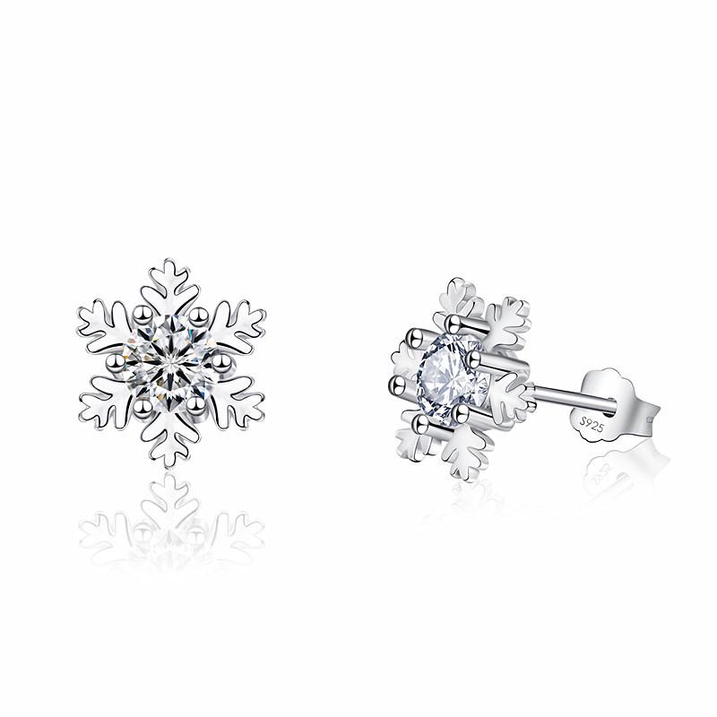 White Gold Plated Snowflake Earrings - Japanese & Korean Fashion