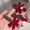 Винтажный стиль бархатный бант стразы заколка для волос женская милая высокого уровня боковая заколка для волос украшение на голову на лоб боковой зажим-уточка зажим-BB