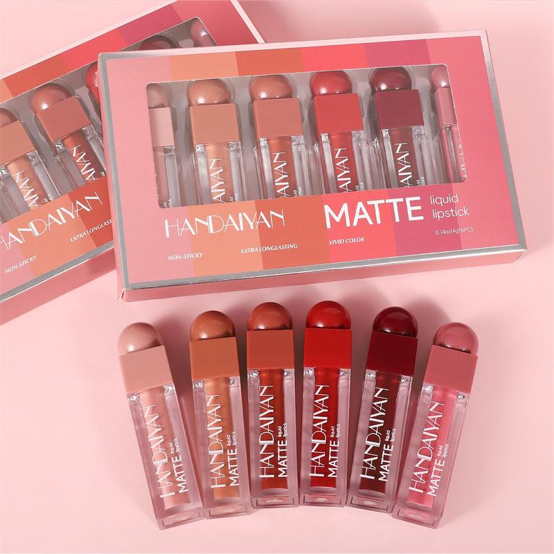 Набор из 6 квадратных тюбиков блеска для губ, бархатная матовая помада, долговечный водостойкий антипригарный красный макияж для губ