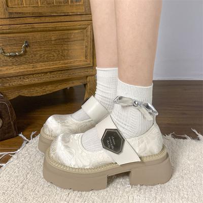 Мода 2024 года, новые туфли в стиле Лолиты с принтом, женские туфли Мэри Джейн на толстом каблуке, женские кожаные туфли в ретро-британском стиле, лоферы на толстой подошве