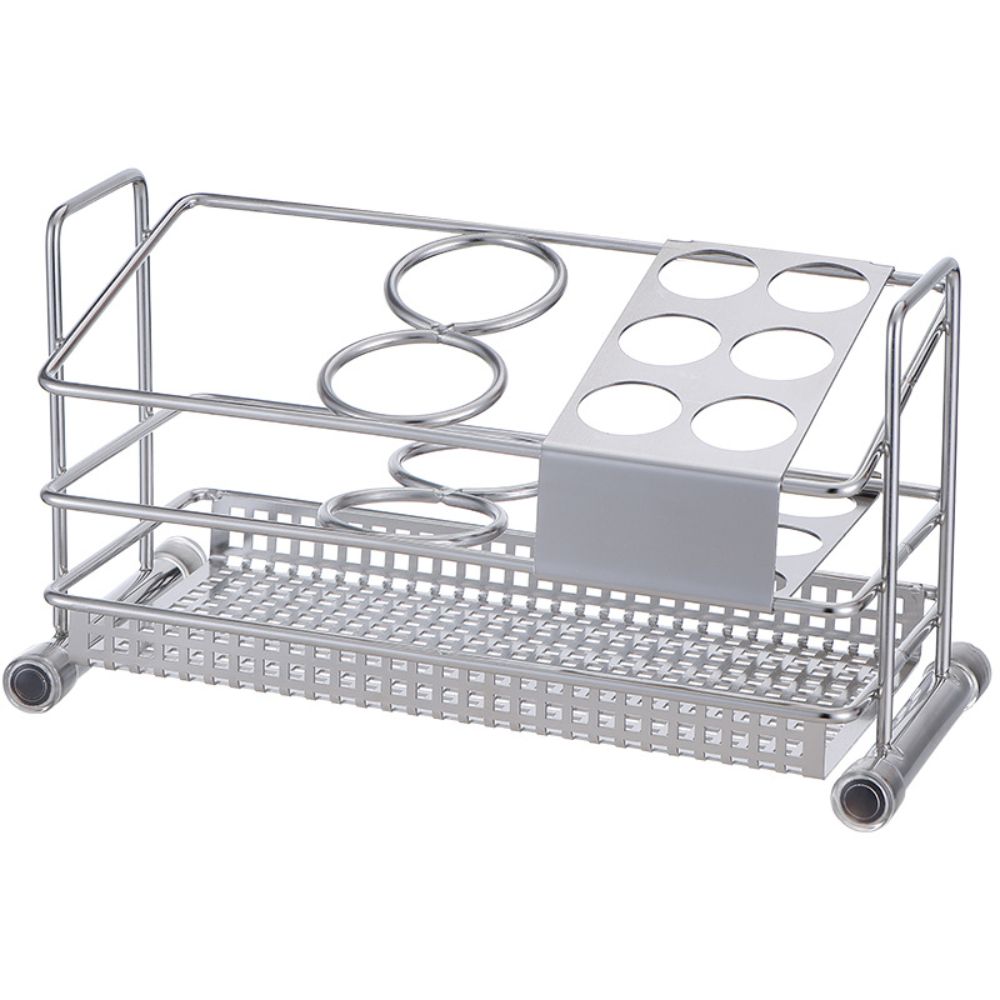 Stainless Steel Toothbrush Holder Space Saving Perforated Bottom Tray Bathroom Storage Rack Fast Drainage Raised Rails
