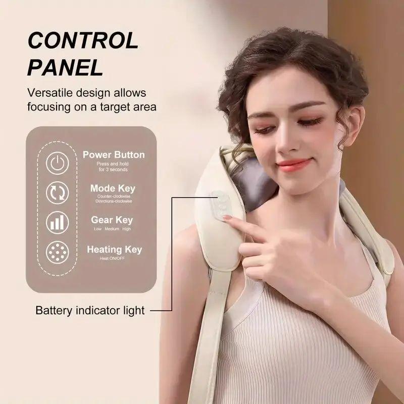 Wireless Neck Massager Low Heat Bionic Kneading For Back Shoulder Pain Relief Comfortable Portable