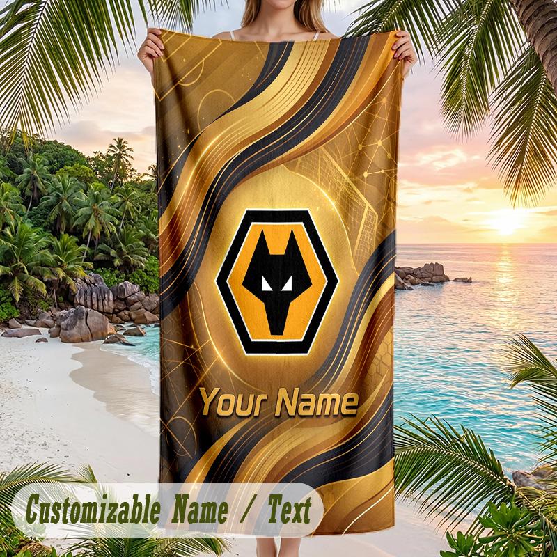 Beach Towel Wolverhampton Wanderers Football Print Custom Name Text Soft Towel for Swimming Pool