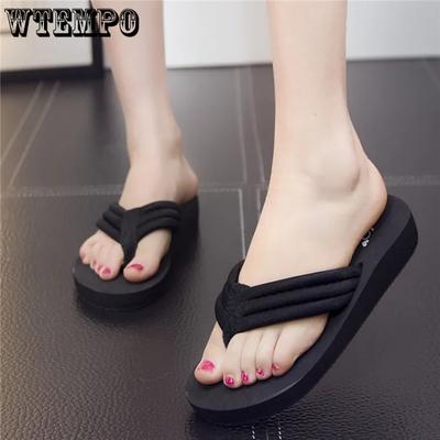 Черные тапочки на высоком каблуке, женские шлепанцы, сексуальные милые туфли на толстой подошве, простой и повседневный стиль, базовое лето