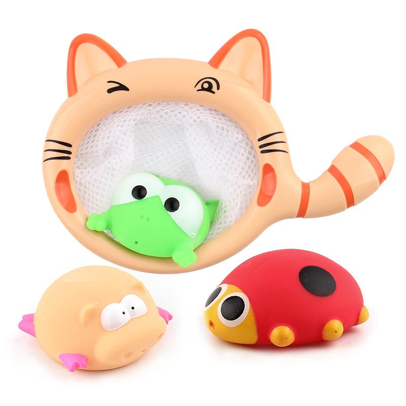 Детская Ванная Купание Котенок Рыба Игра Вода Игра Пляж 4 Виниловое Животное Сетка Рыба Набор