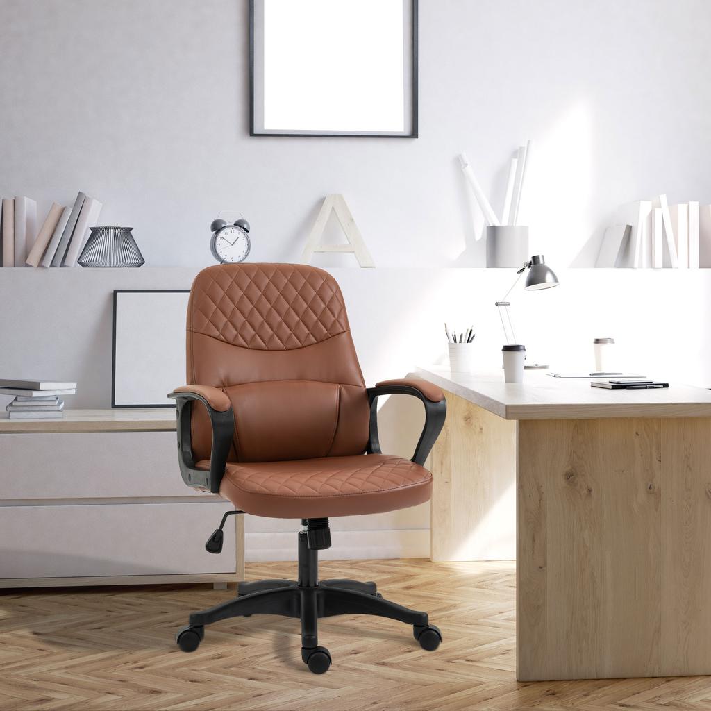 Rocking Office Chair with 2 Massage Points and USB Port, Office Armchair in Brown Faux Leather with Adjustable Height, 59x63x92-101cm