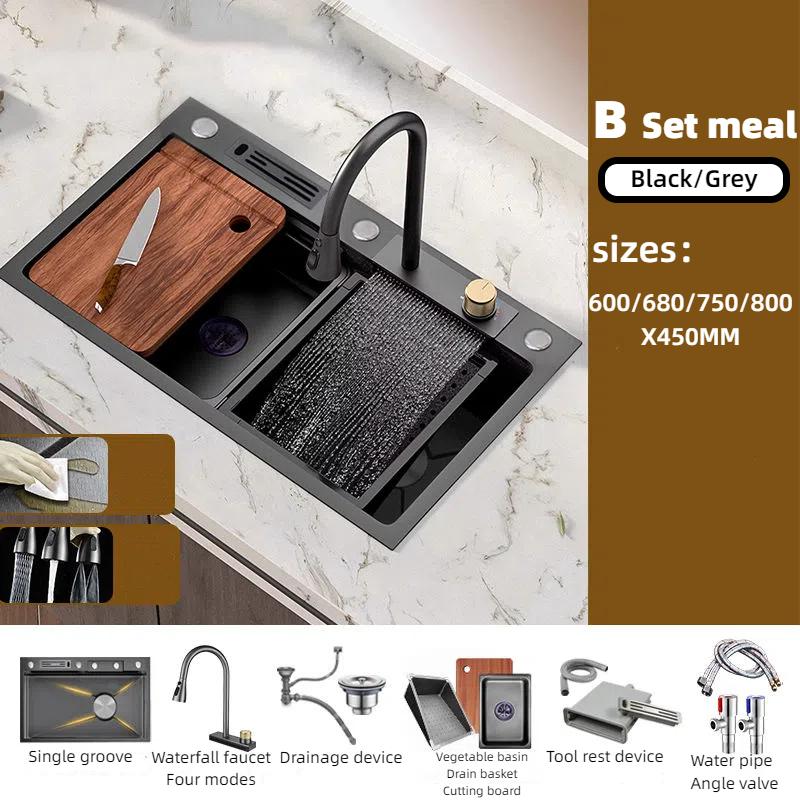 Водопадная мойка для кухни из нержавеющей стали, монтируемая сверху, рельефная большая однослотовая раковина с многофункциональным баком, низкая цена