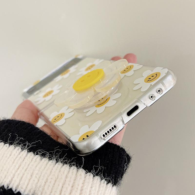 Beautiful Sunflower Phone Case For Samsung Galaxy Z Flip 5g Cute Smile Holder Clear Cover Case For Samsung Z Flip 3 Zflip3
