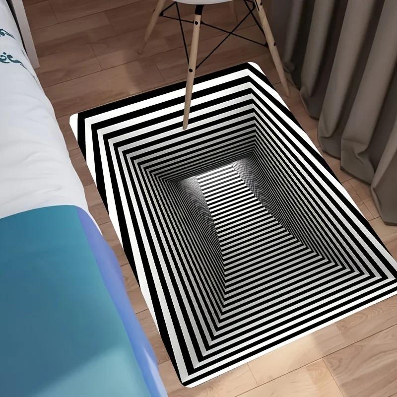 3D Черно-белый ковер-иллюзия Геометрический принт Оптический узор Ковер Нескользящий Пол Дом Гостиная Спальня Дверь Внутренний Декор