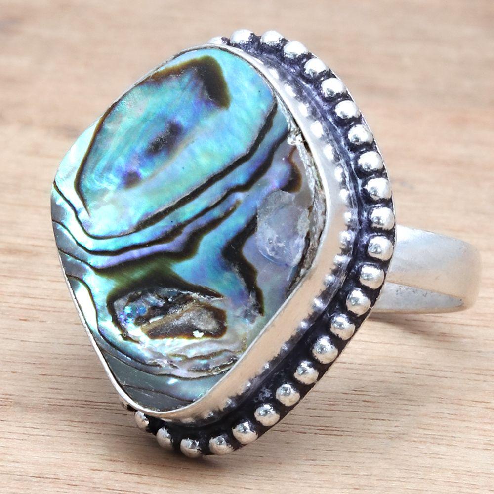 Abalone Shell Gemstone Handmade Unisex 925 Silver Jewelry Ring"9"