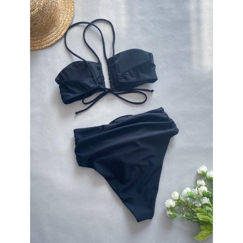 Сексуальное бикини 2024, комплект бикини с высокой талией, женский купальник-бандо с лямкой на шее, женский купальник, бикини с цветком, купальный костюм, пляжная одежда