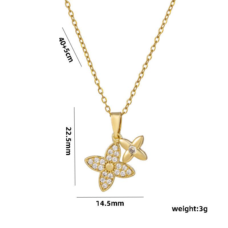 Niche Design New Double Four Leaf Flower Collarbone Ring Womens High Class Sense Of Sweet Tide Cool Do Not Lost Color Collarbone Chain
