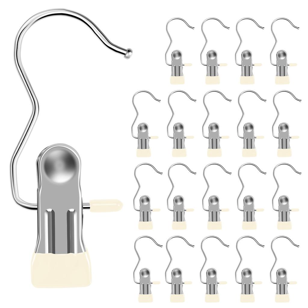 20 шт. прищепок из нержавеющей стали, зажимы для белья, прищепки для белья, крючки для одежды, вешалки для брюк, органайзер, вращающийся на 360°, портативный