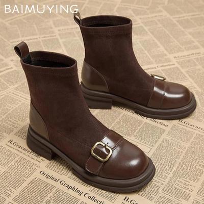 Зимние массивные женские ботильоны из замши на среднем каблуке, дизайнерская обувь, тренд 2025, модные новые мотоботы, туфли-лодочки, готические ботинки для женщин