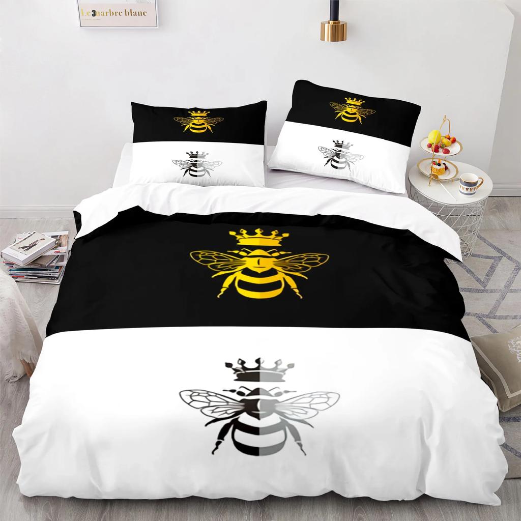 Милый мультяшный пододеяльник с пчелой King Queen Sweet Honey комплект постельного белья для детей, мальчиков и девочек, весенний желтый летающий насекомый полиэстеровый пододеяльник
