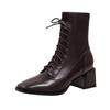 Women Short Boots Natural Leather Modern Boots Spring Autumn Tooling Boots Shoes Square Toe Boots