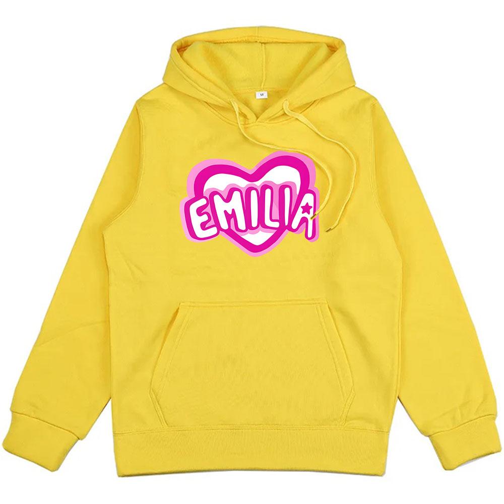 Pink Heart Emilia Mernes Hoodies Streetwear Men Winter Sweatshirts Sudaderas Hombre Long Sleeve Hooded Pullovers Boy