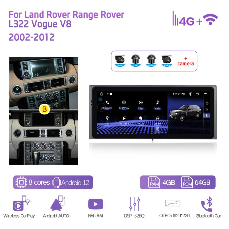 10.25" Android11 для Land Rover Range Rover v8 L322 2002-2012 GPS-навигация CarPlay 4G 360Camera Автомобильный мультимедийный видеоплеер